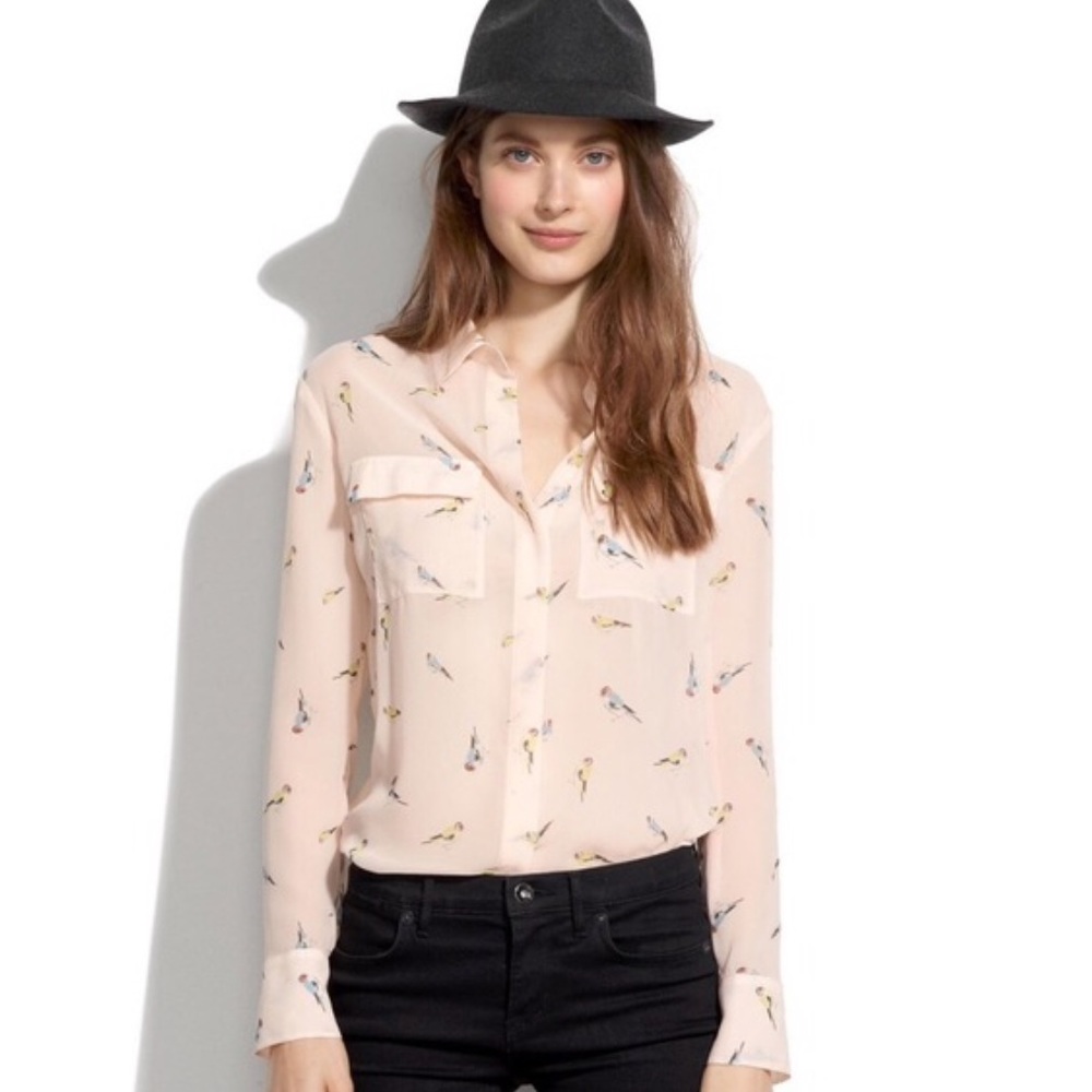 Madewell Rare Bird Print silk Button Down